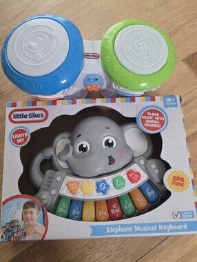 Little Tikes Toy Combo. Elephant Musical Keyboard AND Musical Bongo Drums
